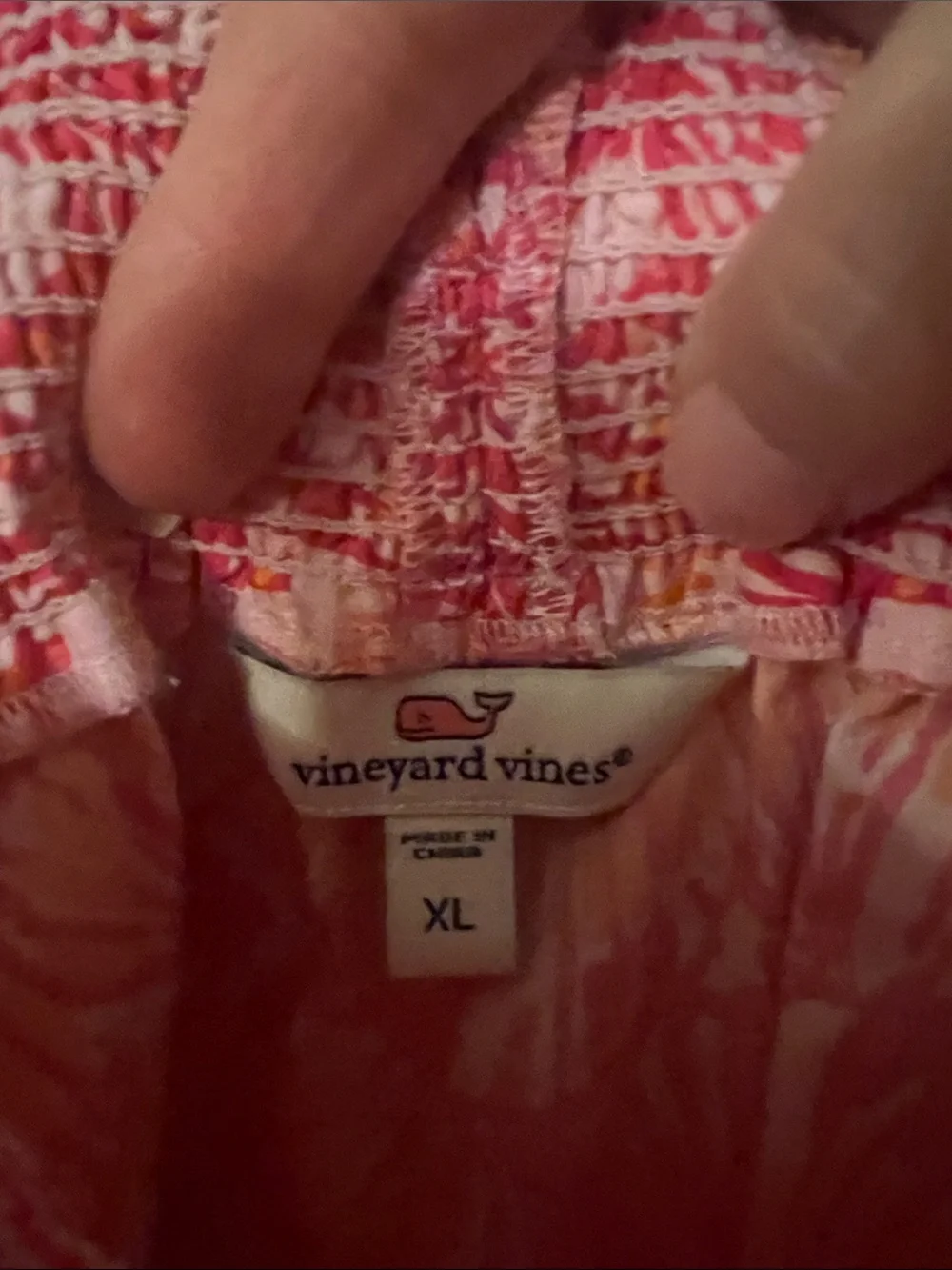 Vineyard Vines Pink and Orange Off-Shoulder Ruffle Blouse
